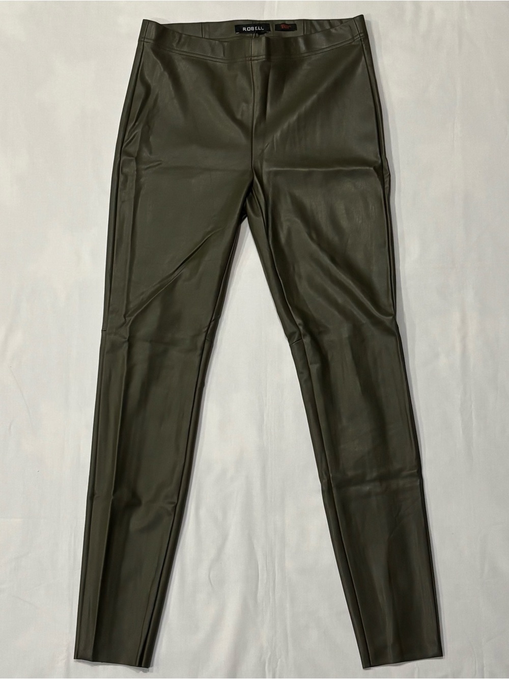Robell Enie Faux Leather Pull On Trousers Pants Dark Olive Green US 8 NWT